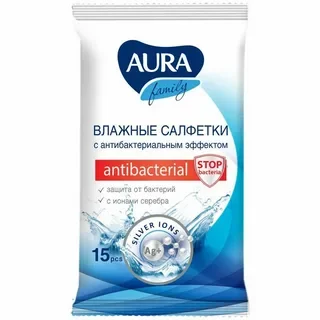 AURA Family Влажные салфетки с антибактериальным эффектом 15 шт