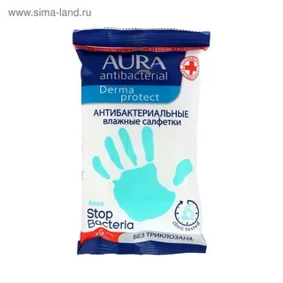 AURA Влажные салфетки с антибактериальным эффектом со стикером рука 15 шт