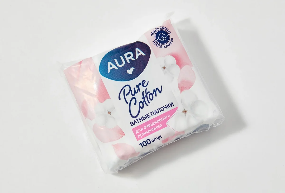 Ватные палочки AURA Pure Cotton пакет 100 шт
