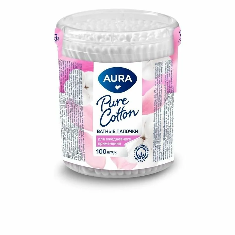 Ватные палочки AURA Pure Cotton стакан 100 шт