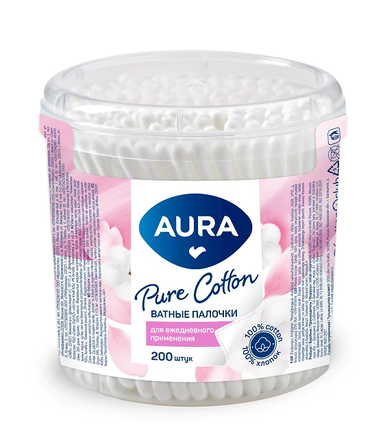 Ватные палочки AURA Pure Cotton стакан 200 шт