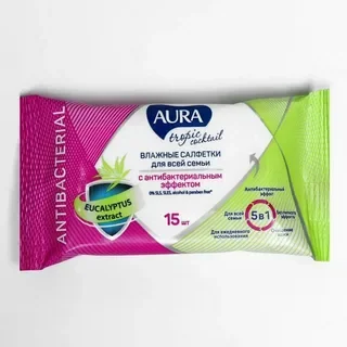 Влажные салфетки AURA Tropic Cocktail с антибактериальным эффектом 15 шт