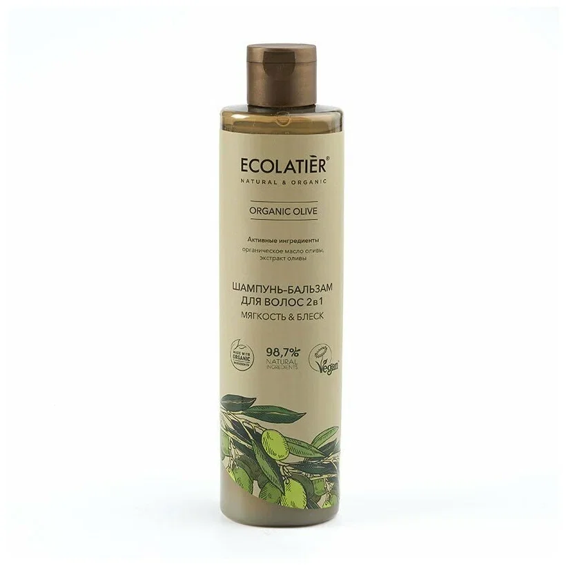Шампунь-бальзам для волос 2в1 Ecolatier Organic Olive мягкость & блеск  350 ml
