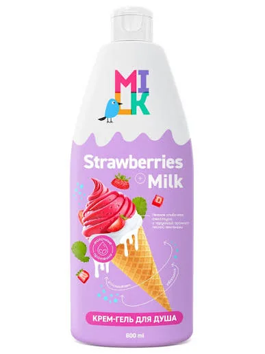 Крем-гель для душа MILK молоко и земляника 800 мл