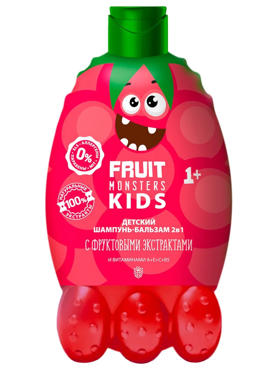 Детский шампунь-бальзам 2в1 FRUIT MONSTERS KIDS малина 400 мл