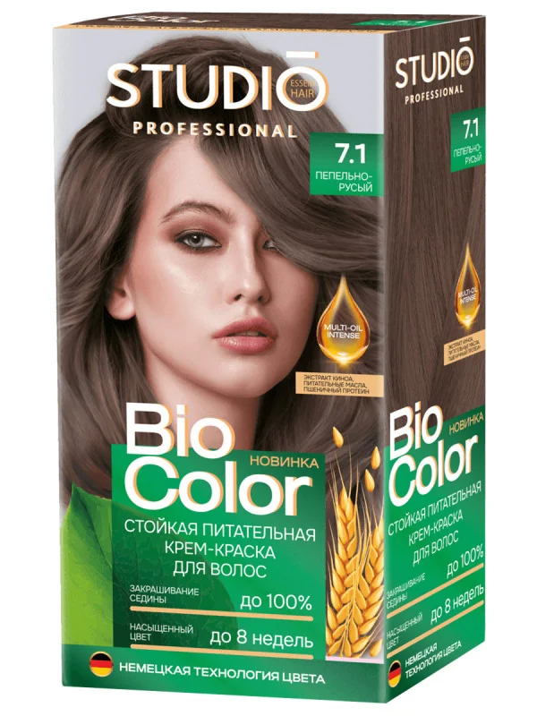 Краска для волос STUDIO Professional Bio Color 7.1 пепельно-русый