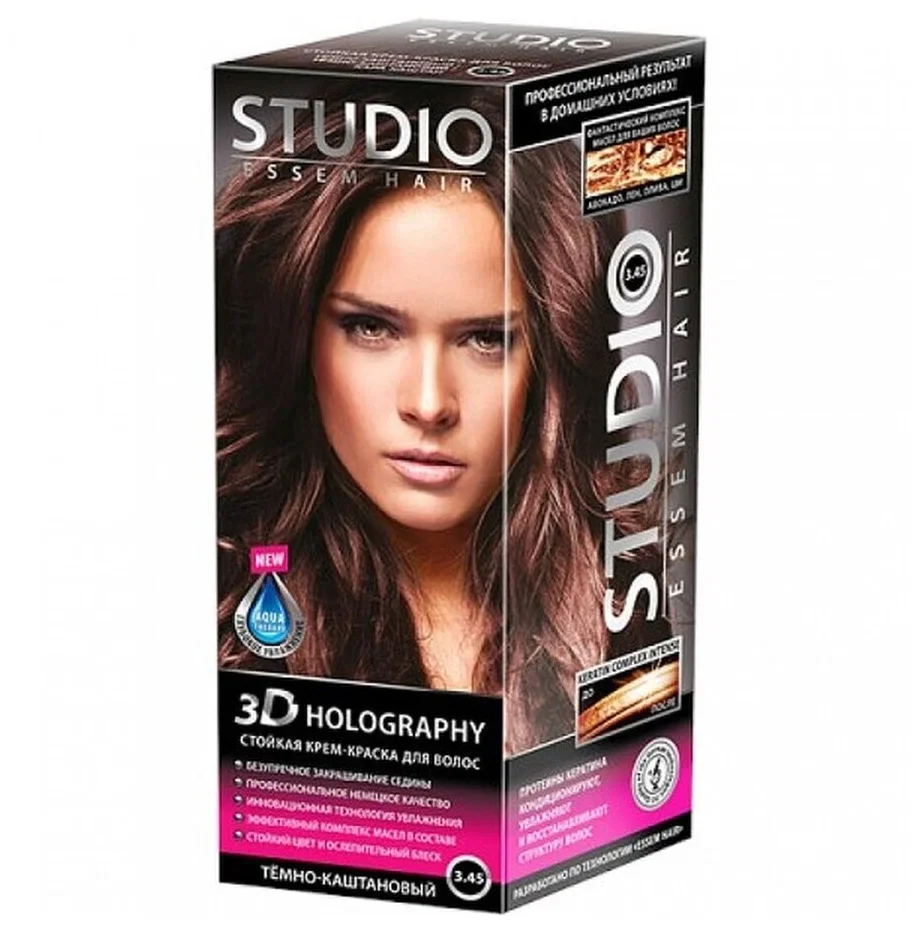 Краска для волос STUDIO Professional 3D Holography 3.45 темно-каштановый