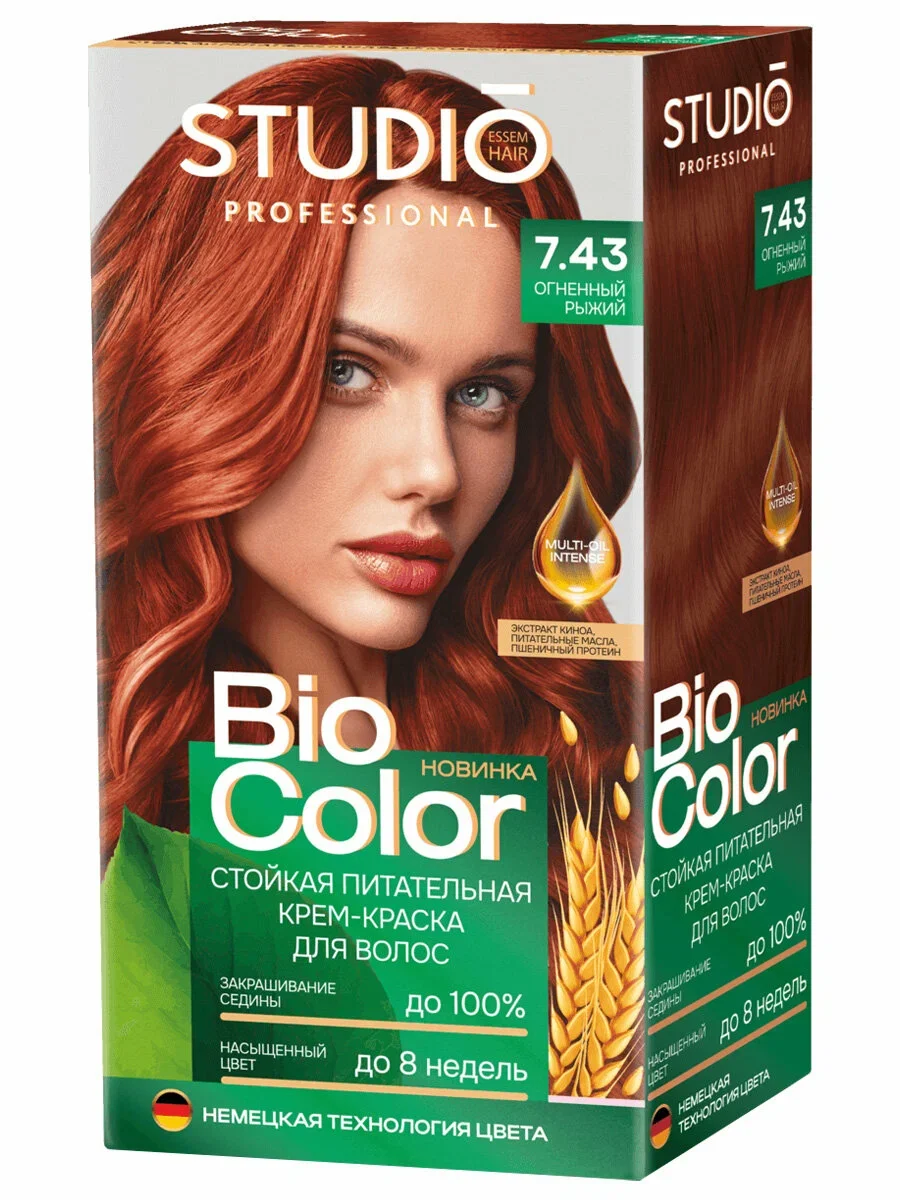 Краска для волос STUDIO Professional Bio Color  7,43 огненный рыжий